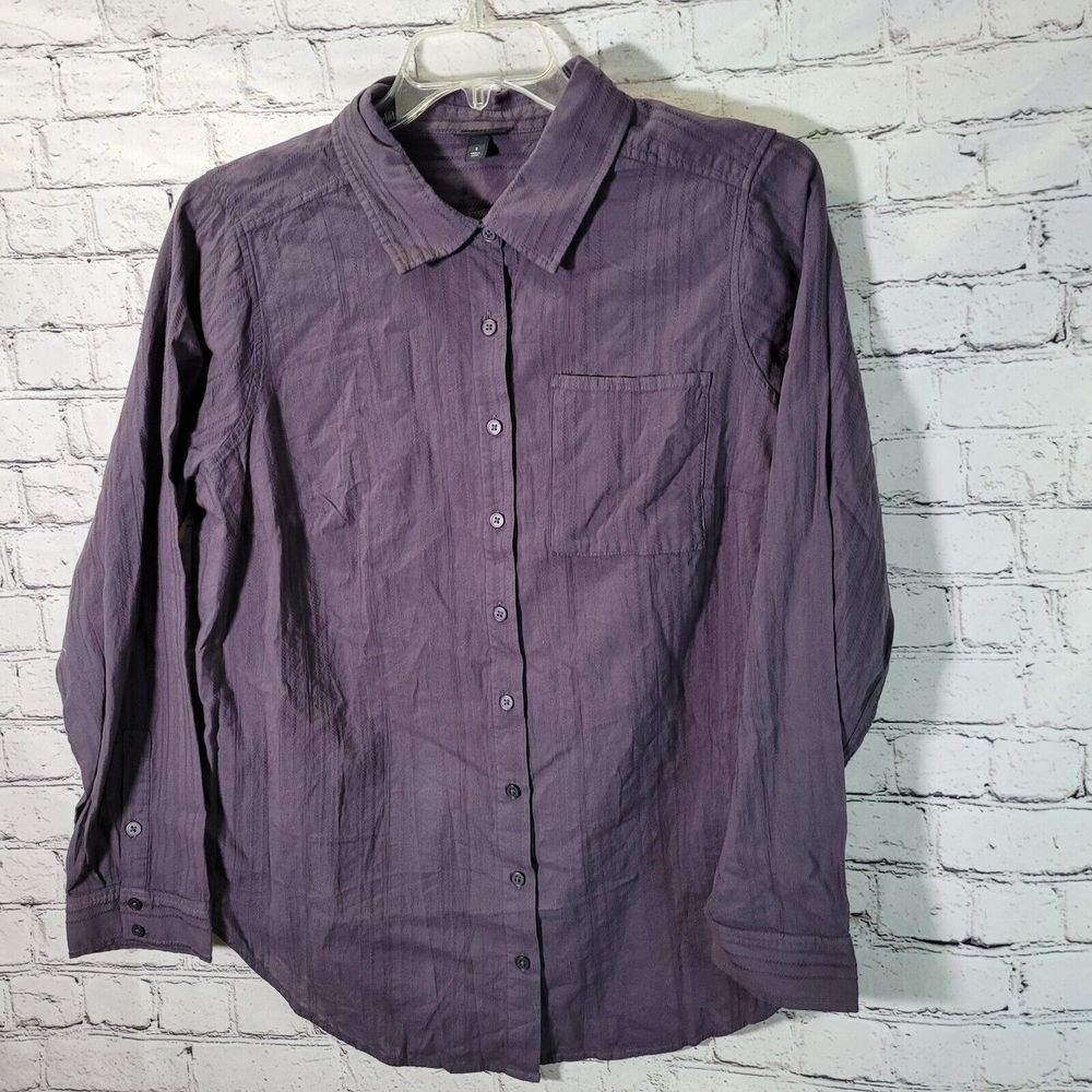 Torrid Button Down Shirt Womens‎ 1 Purple Charcoal Textured Stripe Cotton Top